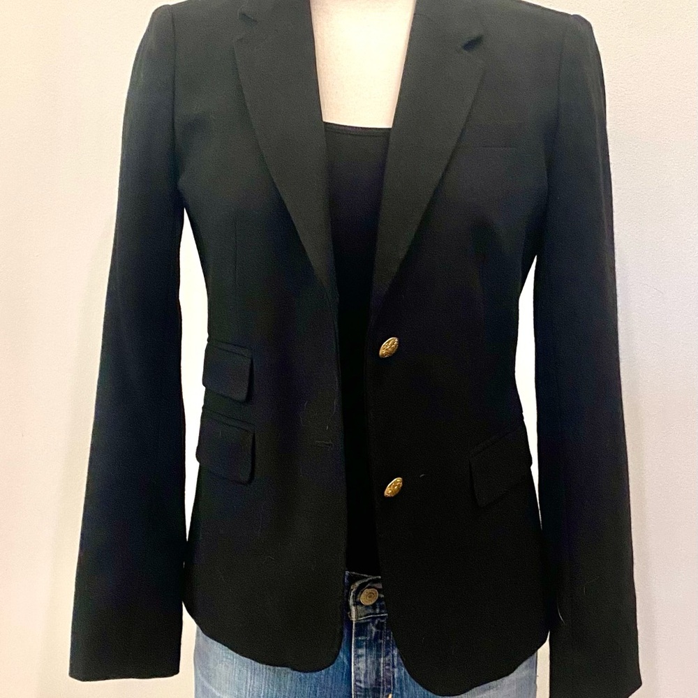 J. Crew Black Wool Schoolboy Blazer with Gold Buttons
